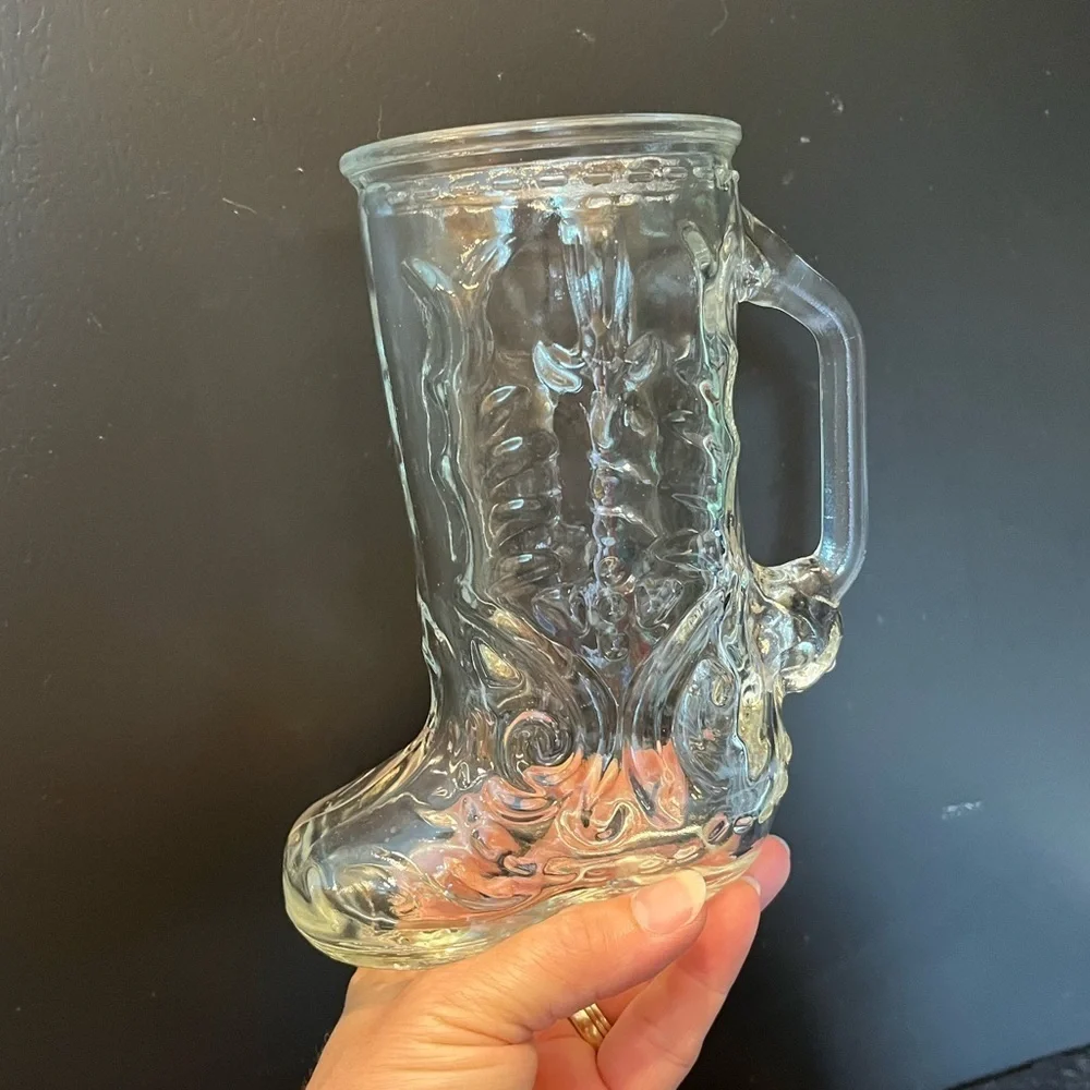 Vintage Clear Glass Cowboy Boot Mug 16 oz. Mexico